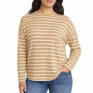 Gap Women's L Tan & White Striped Long Sleeve Shirt Rayon Blend L1231